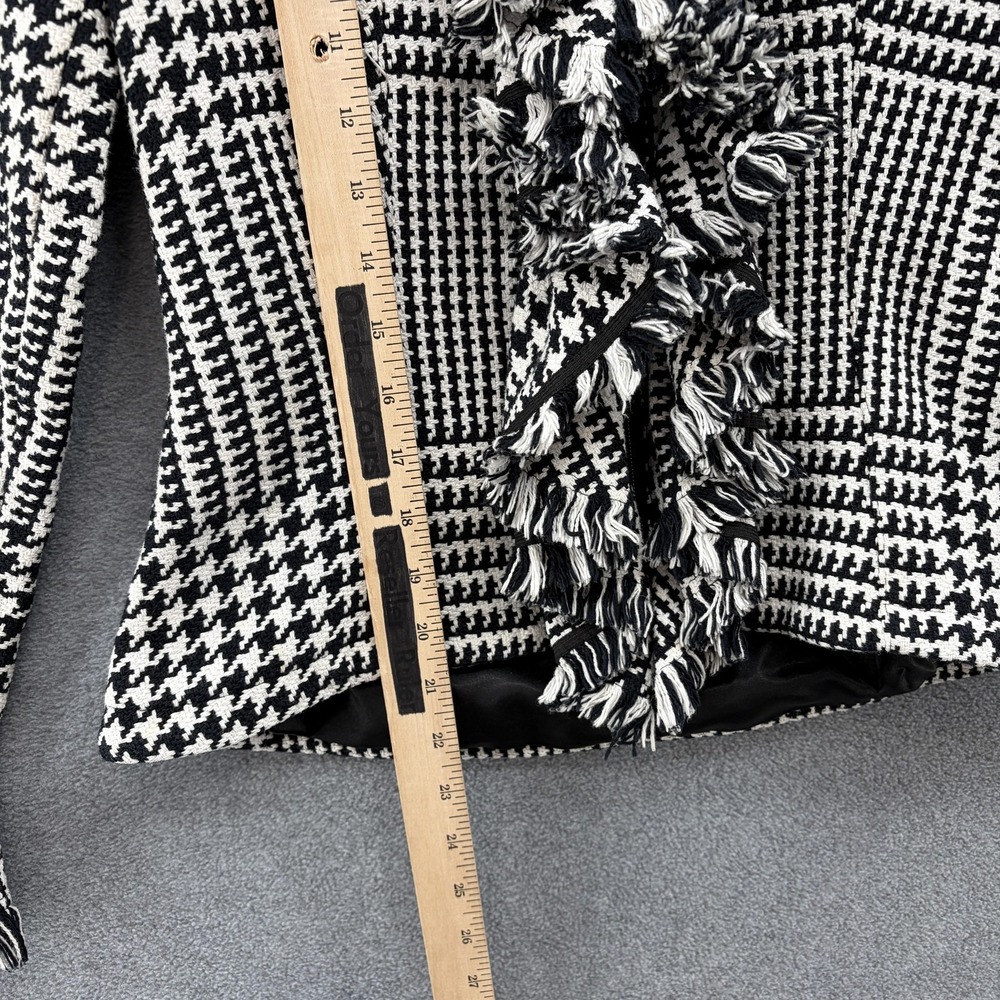 Anne Fontaine Jacket Womens 2 Black White Tweed Ruffle Fringe Full Zip Blazer - Picture 6 of 14